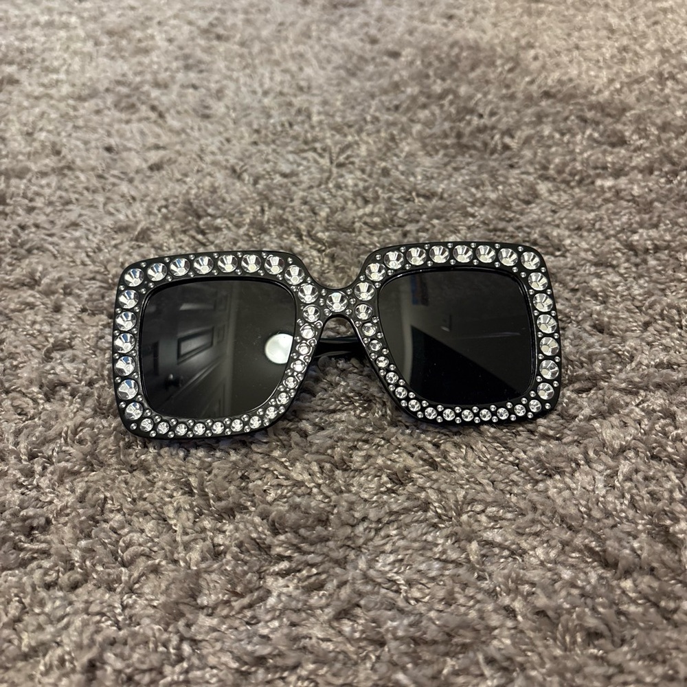 Amazon Black Square Sunglasses with Clear Crystal Trim